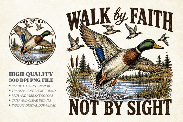 Walk By Faith Not By Sight PNG, Flying Duck Bible Design