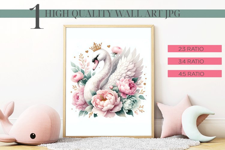 Royal Swan Kids Nursery Printable Wall Art JPG