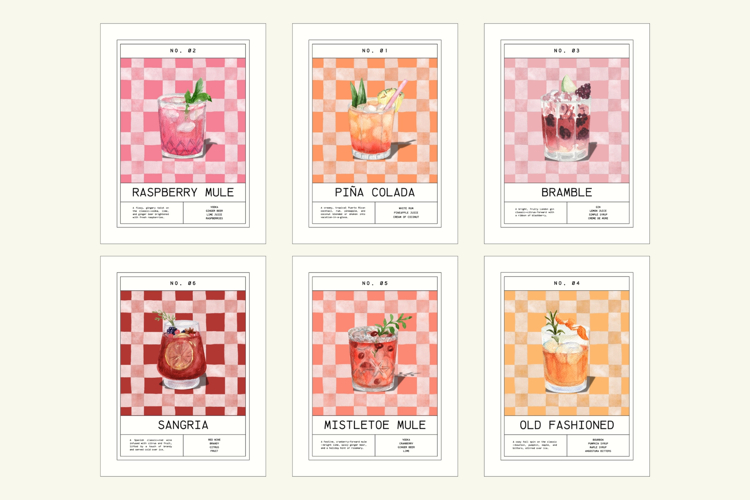 Cocktail Printable Wall Art Kitchen Bar Drinks Poster Set