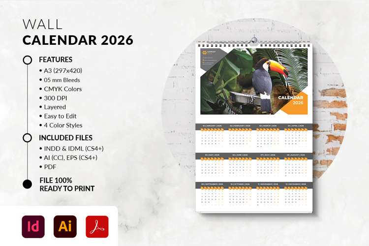 One Page Wall Calendar 2026