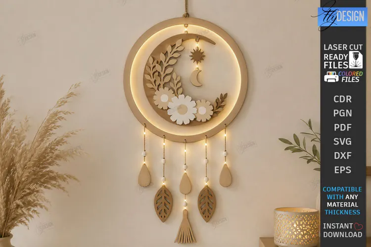 Wooden Wall Decor Laser Cut | Hanging Wall Art | Boho Design