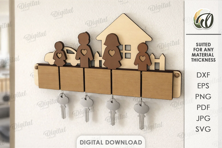 Wall Key Holder With Keychains Laser Cut. Key Organizer SVG
