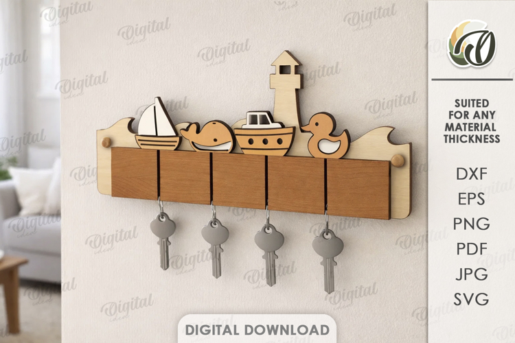 Wall Key Holder With Keychains Laser Cut. Key Organizer SVG