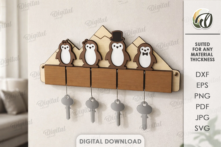 Wall Key Holder With Keychains Laser Cut. Key Organizer SVG