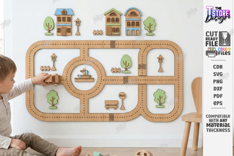 Wall Mounted Road Track Laser Cut | Kids Laser | Nursery SVG