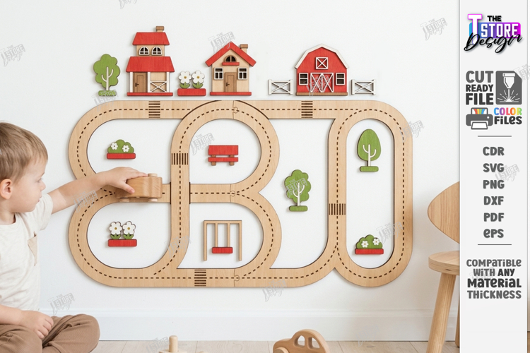 Wall Mounted Road Track Laser Cut | Kids Laser | Nursery SVG