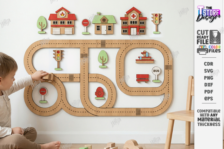 Wall Mounted Road Track Laser Cut | Kids Laser | Nursery SVG