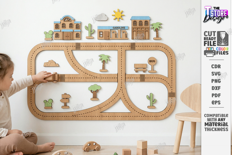 Wall Mounted Road Track Laser Cut | Kids Laser | Nursery SVG
