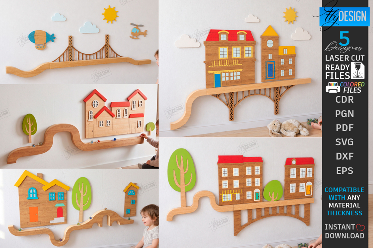 Kids Wall Marble Track Laser Cut Bundle | Wooden Marble Run