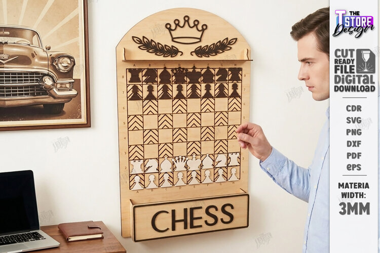 Wall Mounted Chess Board Laser Cut | Vertical Chess Board example image 1