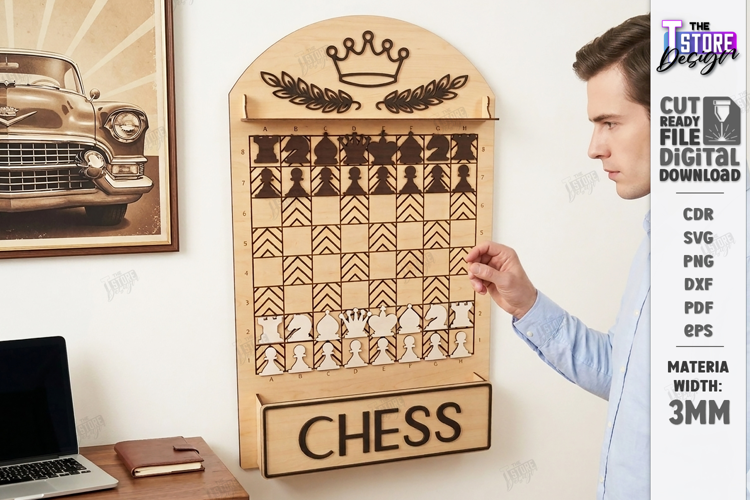 Wall Mounted Chess Board Laser Cut | Vertical Chess Board