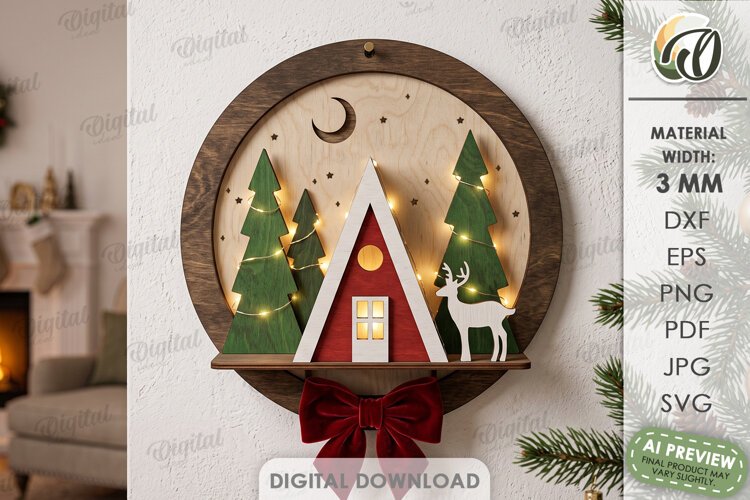 Christmas Village Round Sign Laser Cut. Wall Decor SVG example image 1