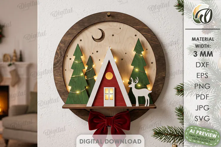 Christmas Village Round Sign Laser Cut. Wall Decor SVG