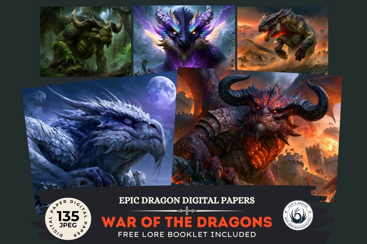 War of the Dragons Epic Dark Fantasy Medieval Digital Paper
