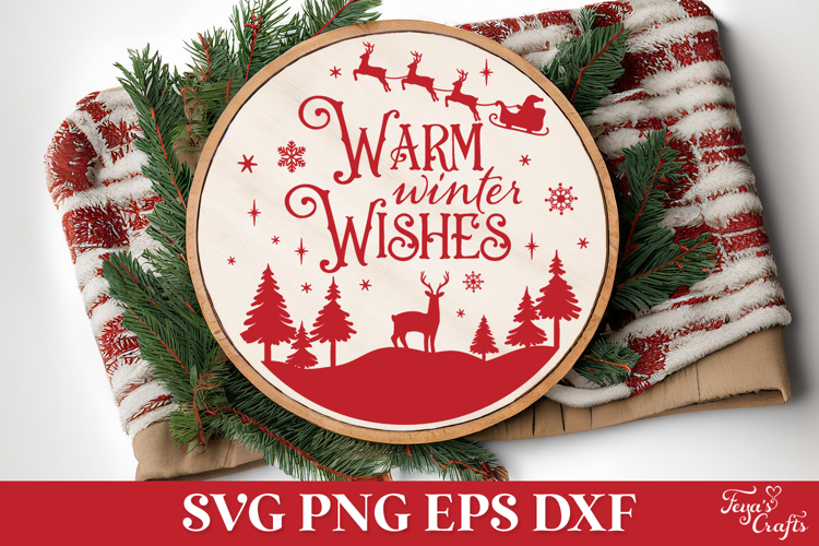 Warm Winter Wishes Round Christmas SVG Ornament