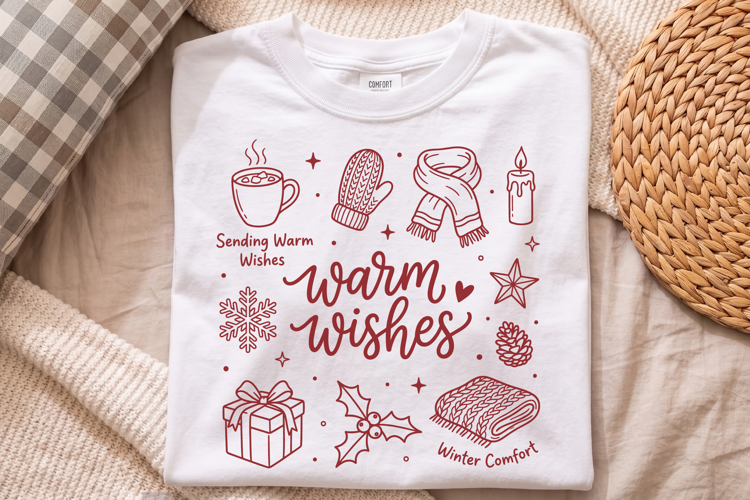 Warm Wishes Christmas PNG,Retro Winter Holiday Doodle
