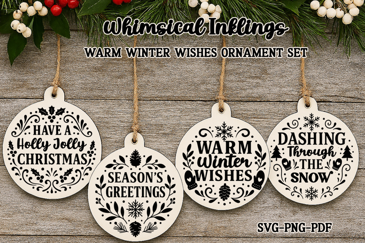 Warm Winter Wishes Ornaments SVGs-4 Designs