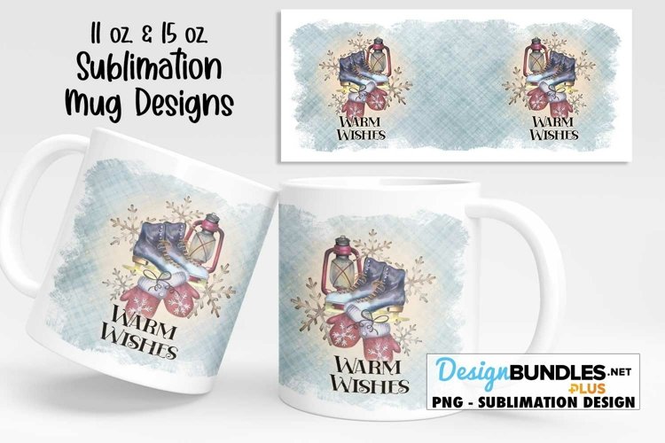 Winter Mug Sublimation Design | Warm Wishes Skates Design example image 1