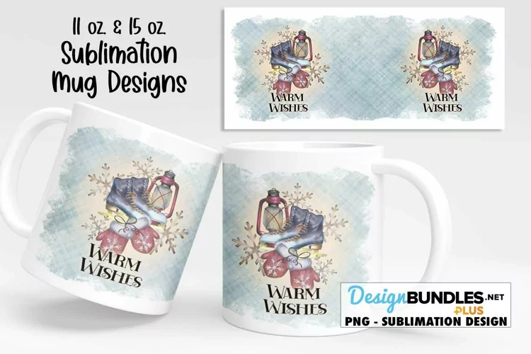 Winter Mug Sublimation Design | Warm Wishes Skates Design