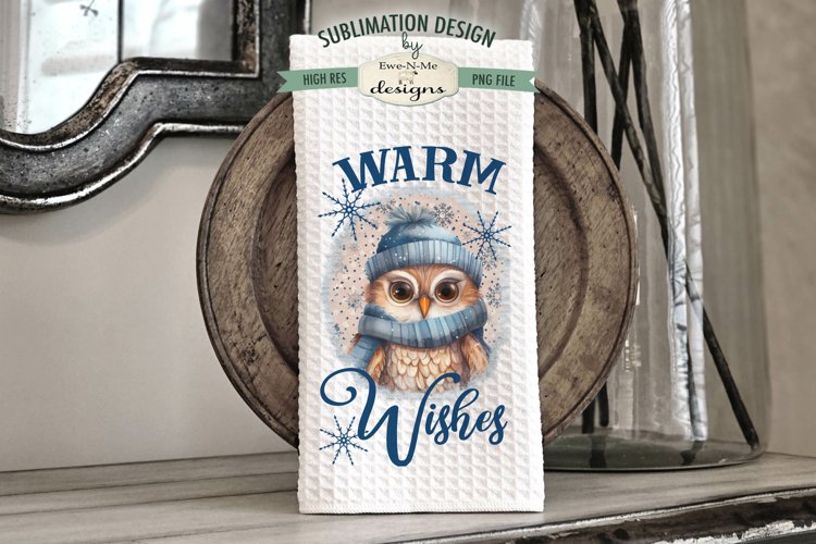 Warm Wishes Winter Owl | Kitchen Towel Sublimation Design example image 1