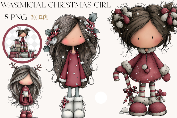 Whimsical Christmas girl png