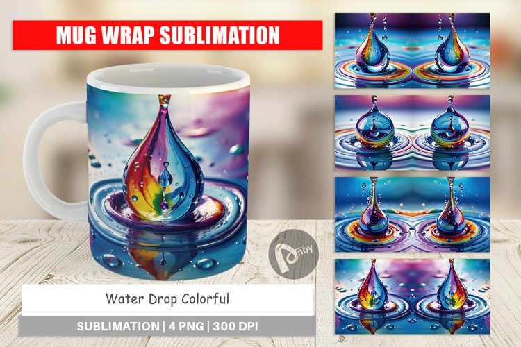 Mug Wrap Design Colorful Water Drops