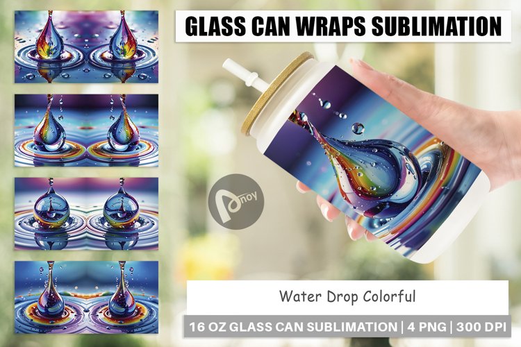 Glass Can Wraps Colorful Water Drops