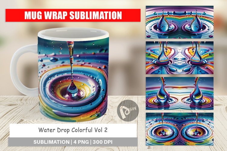 Mug Wrap Design Colorful Water Drops