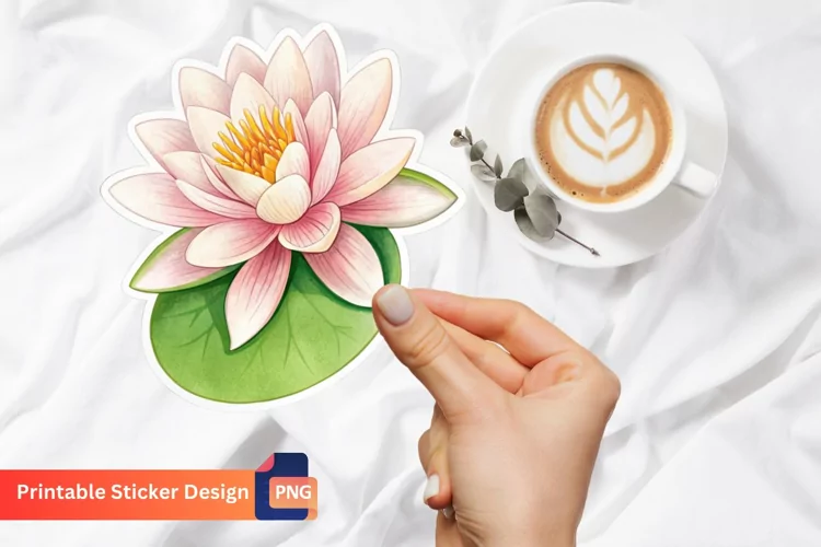 Water Lily Flower Sticker, Beautiful Flower Decal