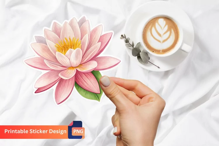 Water Lily Flower Sticker, Beautiful Flower Decal