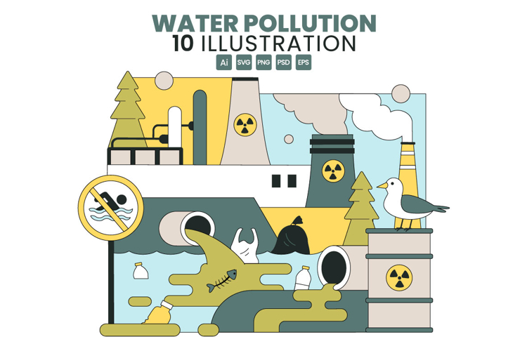 10 Water Pollution Vector Illustration