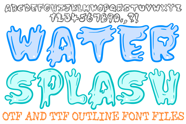 Water Splash Lettering Font Cartoon Liquid Wave ABC OTF Type
