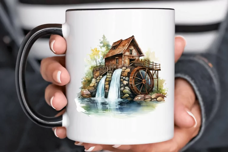 Water Wheel Watercolor PNG Clipart