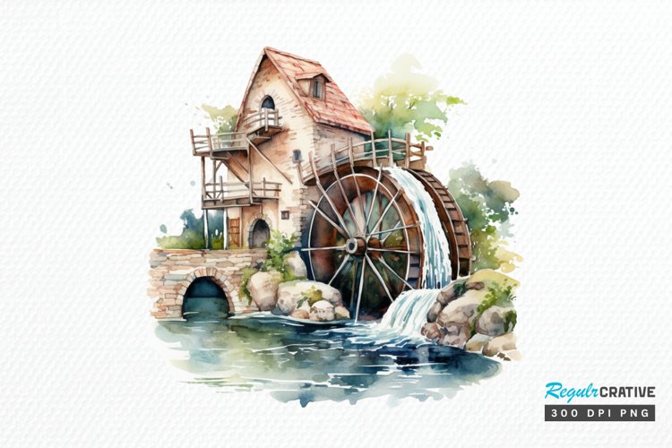 Water Wheel Watercolor PNG Clipart example image 1