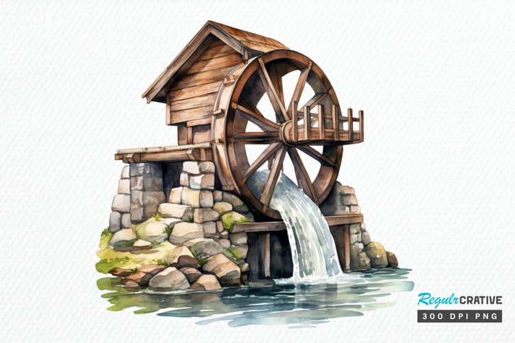 Water Wheel Watercolor PNG Clipart