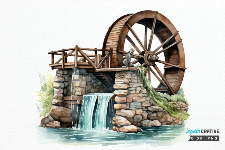 Water Wheel Watercolor PNG Clipart