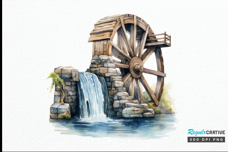 Water Wheel Watercolor PNG Clipart example image 1