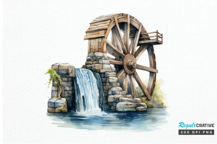 Water Wheel Watercolor PNG Clipart