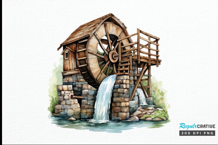 Water Wheel Watercolor PNG Clipart example image 1