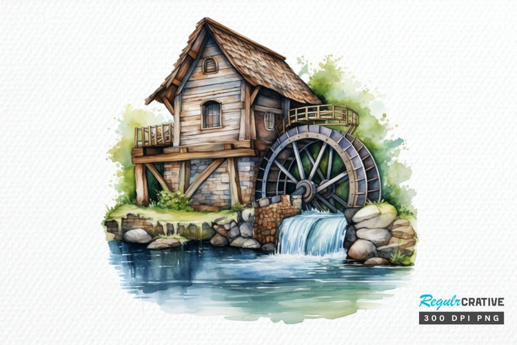 Water Wheel Watercolor PNG Clipart