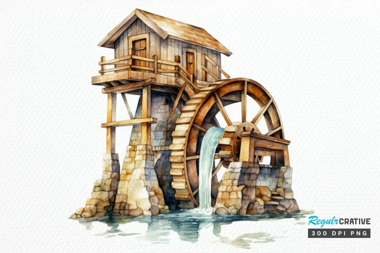 Water Wheel Watercolor PNG Clipart
