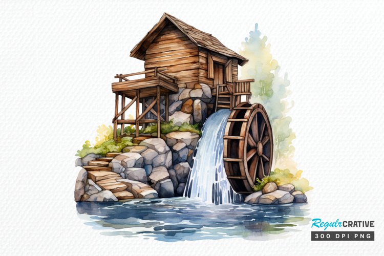 Water Wheel Watercolor PNG Clipart