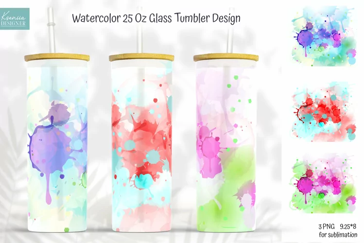 Watercolor 25 Oz Glass Can Tumbler Wrap. Summer Sublimation