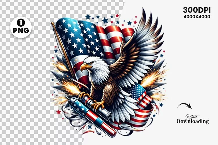 Watercolor 4th July Patriotic Eagle, Sublimation Clipart PNG