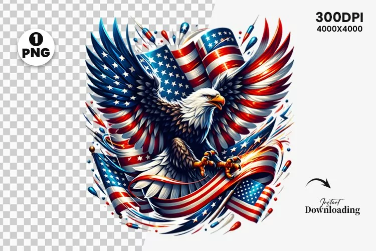 Watercolor 4th July Patriotic Eagle, Sublimation Clipart PNG
