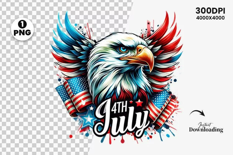 Watercolor 4th July Patriotic Eagle, Sublimation Clipart PNG