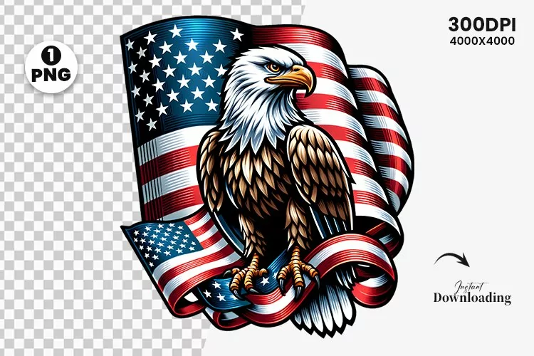 Watercolor 4th July Patriotic Eagle, Sublimation Clipart PNG