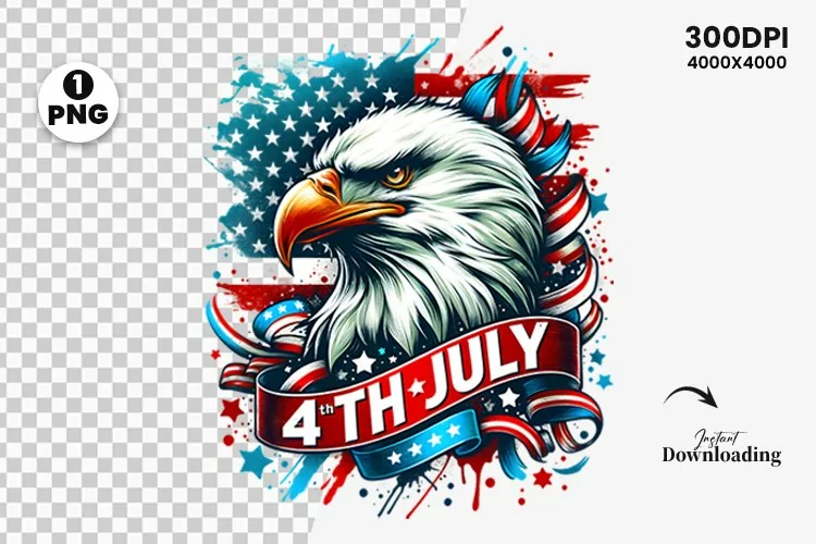 Watercolor 4th July Patriotic Eagle, Sublimation Clipart PNG