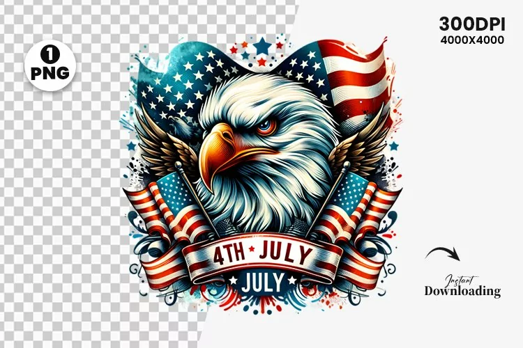 Watercolor 4th July Patriotic Eagle, Sublimation Clipart PNG