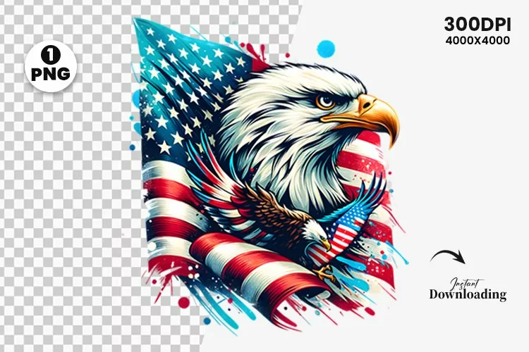 Watercolor 4th July Patriotic Eagle, Sublimation Clipart PNG